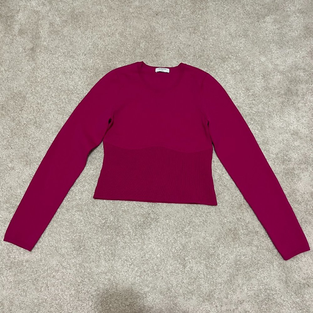 Aritzia Babaton Sweater Size Large Hot Pink Long Sleeve Nylon Blend NWOT